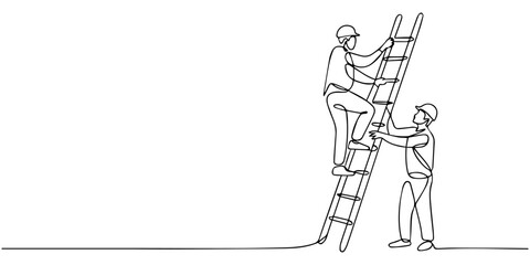 Fototapeta premium continuous one line drawing Vector illustration of two workers with a ladder