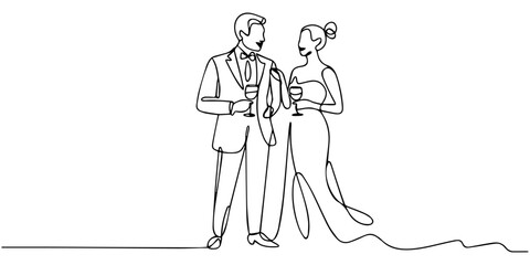 continuous one line drawing Vector illustration of a man and woman in a continuous line drawing style