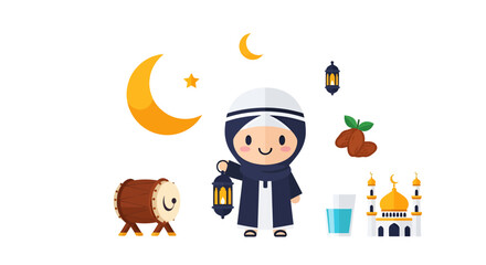 Fototapeta premium Ramadan Illustration, Vector Style Graphic, Islamic Holiday Celebration Design