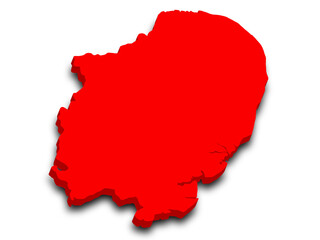 3d East of England map, UK. Detailed high-quality illustration showing the administrative region geography boundaries isolated in white background.