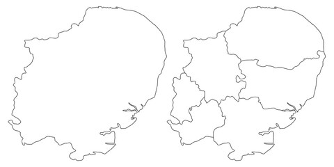 Obraz premium East of England map, East Anglia outline and ceremonial counties state map set - illustration version