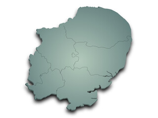 Obraz premium 3d East of England map, UK. Detailed high-quality illustration showing the administrative region geography boundaries isolated in white background.