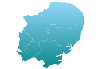 Obraz premium East of England map. East Anglia administrative map. counties map of East of England, empty map of East of England