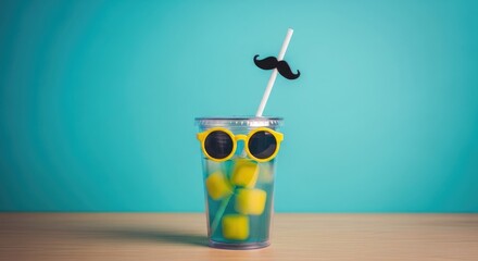 Happy father's day celebration with refreshing lemon drink and fun sunglasses