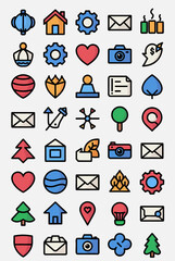 Collection of vector icon sheet featuring various icons representing technology, communication, and lifestyle elements in a modern vector sheet style