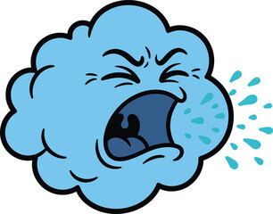 Fototapeta premium Angry Cloud Spitting Water Cartoon Weather Cloud Vector Illustration.