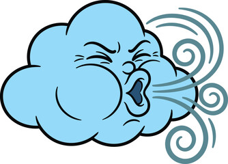 Obraz premium Strong Wind Cloud Blowing Air Cartoon Weather Cloud Vector Illustration.