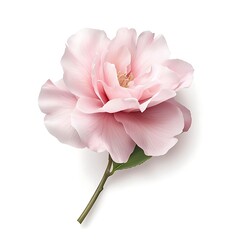 Obraz premium Soft Pink Flower Blooming with Delicate Petals and Green Leaf on White Background