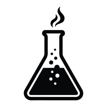 Laboratory flask chemistry science experiment tool Icon Silhouette vector black design on a white background