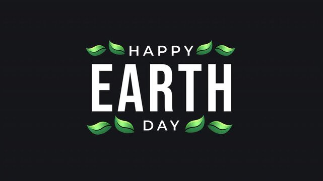 Animated Happy Earth Day Text on transparent background, Alpha Channel