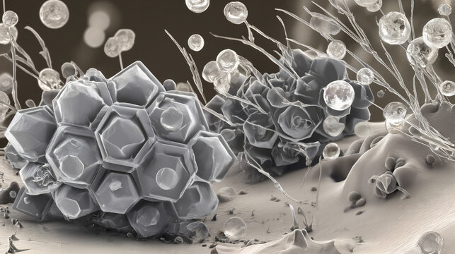 Crystalline Bio-Scaffold Cluster under Scanning Electron Microscope