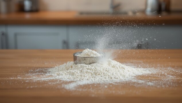 Flour poured out of a sifter
