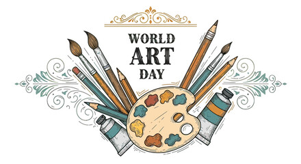 Paintbrushes and Palette for World Art Day.