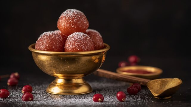 Golden bowl of gulab jamun, Indian sweets for festivals like Diwali, Dussehra, Pongal, Holi, and celebrations in Delhi