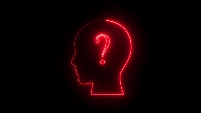 Glowing neon line Human head with question mark icon isolated on black background. motion graphic of concept. animation 4K Video