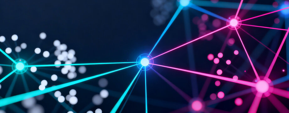 Abstract network of glowing nodes and lines