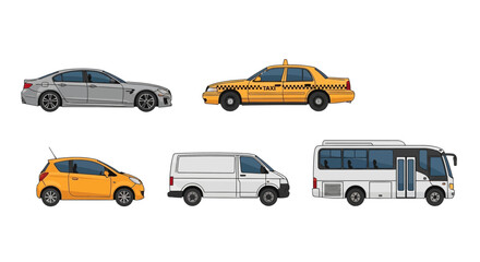 Naklejka premium Collection of various vehicle illustrations isolated on a white background