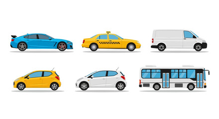Fototapeta premium Collection of various vehicle illustrations isolated on white background