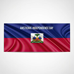 Fototapeta premium A Haitian flag with the words Anstienic Independence Day written on it isolated on white background
