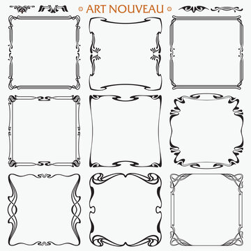 Decorative square borders and frames Art Nouveau style