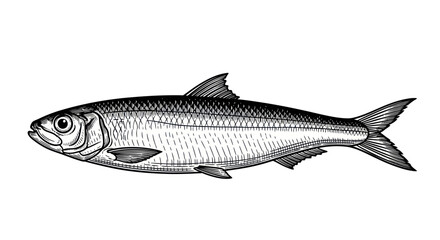 Obraz premium Vintage Herring Fish Illustration, Seafood Ingredient, Black and White Drawing