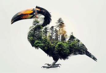 Fototapeta premium Toucan forest double exposure