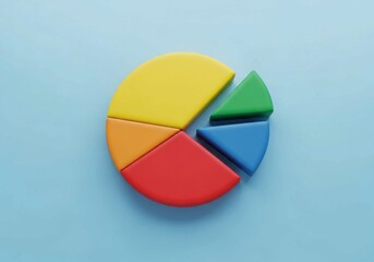 Fototapeta premium 3D Colorful Pie Chart Infographic on Light Blue Background