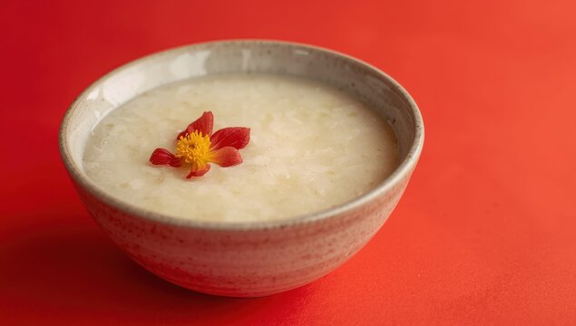 Laba porridge on a red paper backdrop