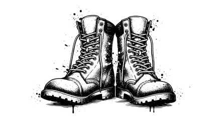 Grunge Combat Boots Illustration with Ink Splatter