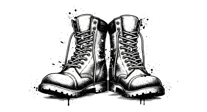 Grunge Combat Boots Illustration with Ink Splatter