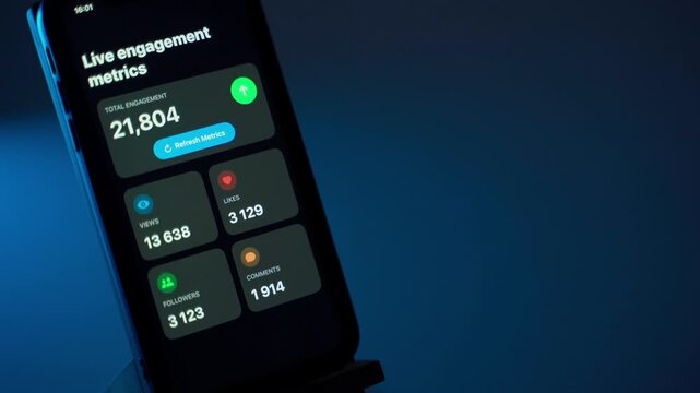 The smartphone app shows live blog statistics. Growth in views and audience on the channel