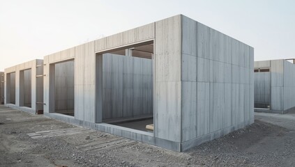 Fototapeta premium Modular concrete wall panels for constructing offices and homes. Scenic banner
