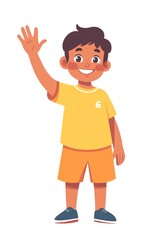 Obraz premium Boy waving hand illustration cartoon smiling.