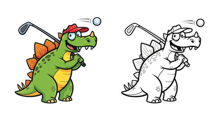 Happy Dinosaur Playing Golf, Cartoon Character © budi