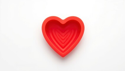 Fototapeta premium Red silicone heart mold on white background. Lollipop baking tool, flat view