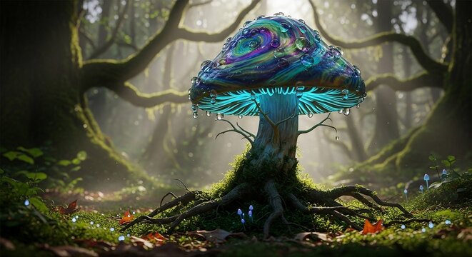 magical mashroom with beatiful forest 