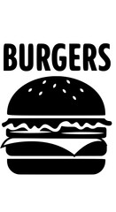 Fototapeta premium Illustration of a classic burger with layers and text 'BURGERS' on a simple background view