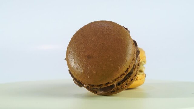 Closeup macaron creamy rotate on white background.