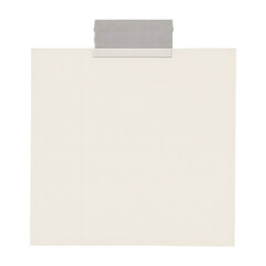 A square, light beige piece of paper or cardstock with a silver metal clip attached to the edge is shown from a top-down perspective against a white background © MonuZone