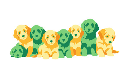 Cute Group of Puppies: Golden Retriever Pups in Yellow and Green Tones