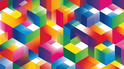 Vibrant Abstract Geometric Isometric Cubes Pattern Background with Bright Gradient Colors
