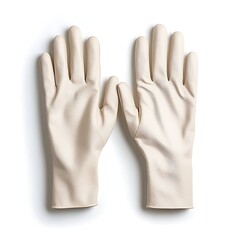 Obraz premium Beige Rubber Gloves for Cleaning, Cooking, and Household Tasks on a White Background