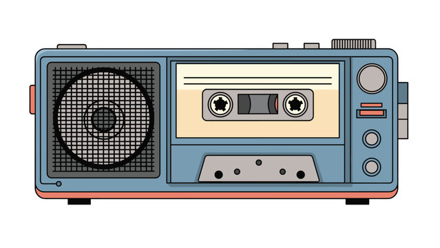 Vintage blue boombox radio with an integrated cassette tape player and various control buttons in a classic retro design style.