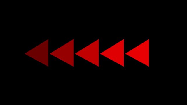 Red arrow pointing to the fast backward animation. Backward arrow motion graphics indicator bottom. Minimalist red colored designed Backward arrow doing direction digital information.