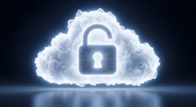 Secure Cloud Computing Concept with Glowing Lock Symbol