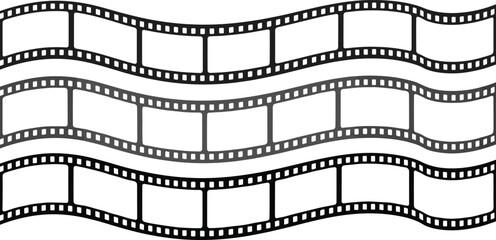 Fototapeta premium Wavy Film Strip Frames Vector Set with Black and Gray Cinematic Reel Borders for Movie, Video, Photography, and Media Design