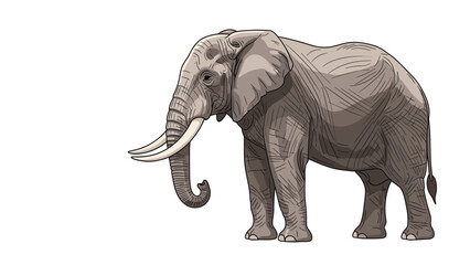 Fototapeta premium Majestic African elephant with large tusks and trunk standing in a side profile view against a clean white background.