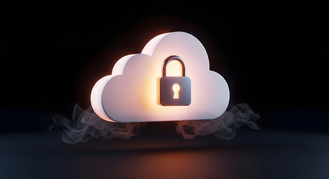 Secure Cloud Computing Concept with Glowing Lock Symbol