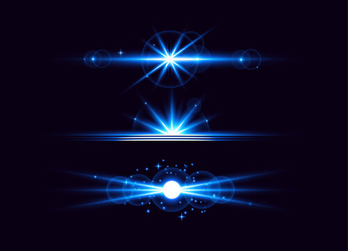 A set of blue light effects on a dark background