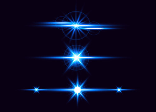 A group of blue starburst lights on a dark background